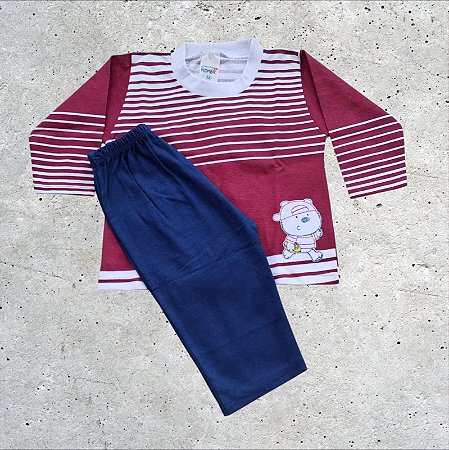Conjunto Blusa Manga Longa e Calça em Malha Bebê Masculino