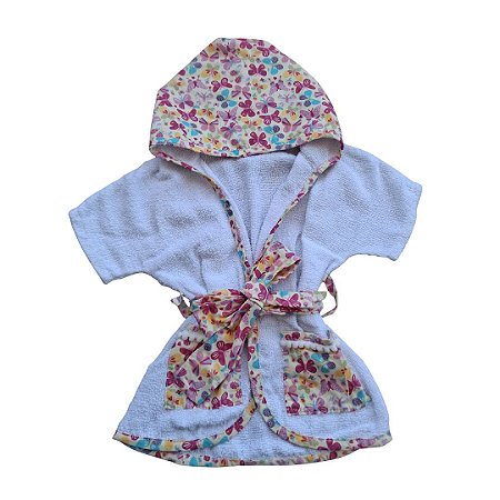 Roupão de Bebê com Capuz Felpa Macia Tema Borboletas