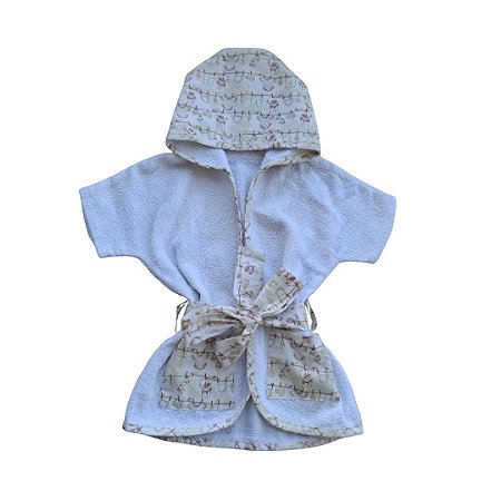 Roupão de Bebê com Capuz Felpa Macio Tema Varal Bege