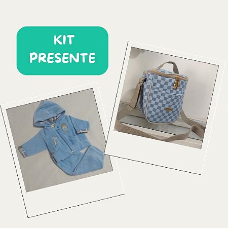 Kit Presente Bolsa Térmica Maternidade + Conjunto Plush Azul