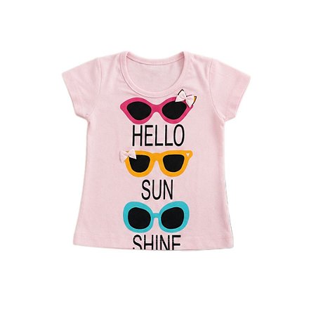 Blusa Infantil Feminina Manga Curta Rosa com Silk e Lacinhos