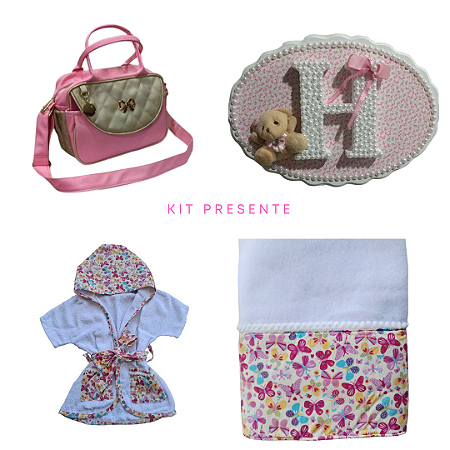 Kit Presente para Bebê Feminino – Bolsa Maternidade, Roupão, Cobertor e Quadrinho Personalizado