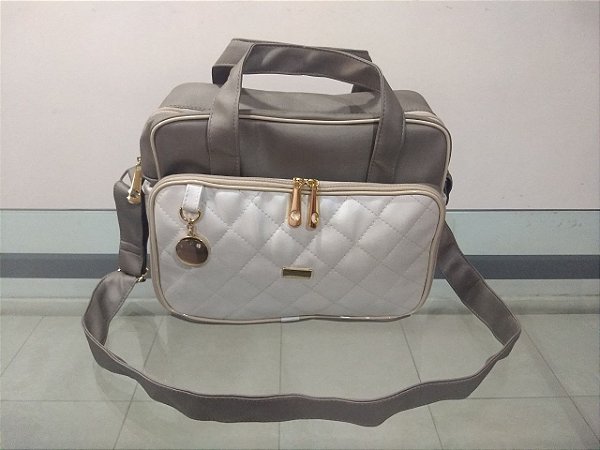 Bolsa Maternidade Bambini - Cinza Off White - Villa BB - PRONTA ENTREGA