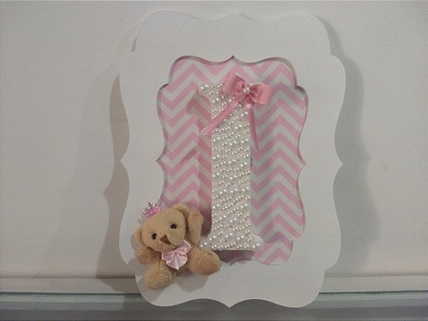 Quadro Porta Maternidade - Personalizado Letra com Pérolas - Chevron Rosa