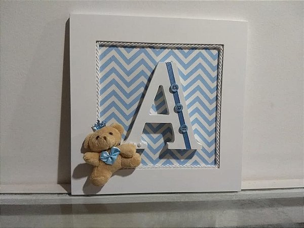 Quadro Porta Maternidade - Personalizado Letra Decorada - Chevron Azul Bebê