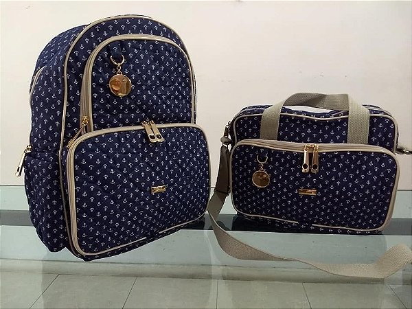 Kit Bolsas Maternidade - 2 Peças - Jeans Âncora  - Villa BB - PRONTA ENTREGA