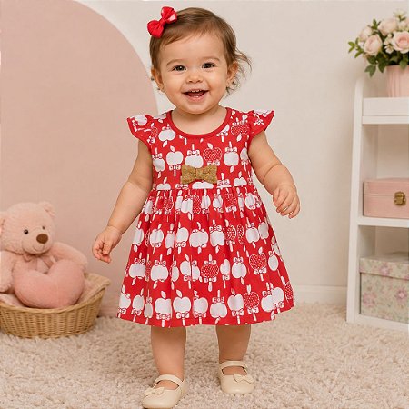 Vestido Malha Laço Paetê - Infantil Menina