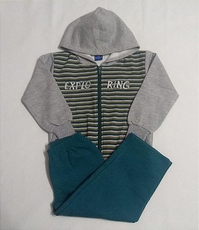 Conjunto Moletom Casaco com Capuz e Calça - Cinza - Infantil Menino