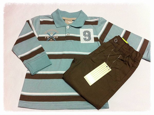 Conjunto Blusa Polo Manga Longa e Calça Sarja - Infantil Menino