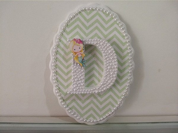 Quadrinho Porta Maternidade Personalizado Letra com Pérolas Pequena Sereia