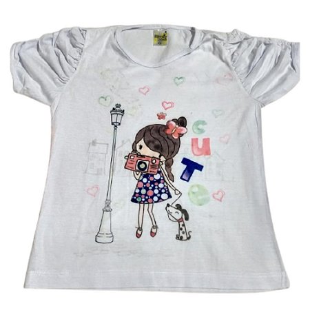 Blusa Malha Manga  Curta Infantil Feminina