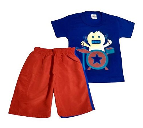 Conjunto Camiseta e Bermuda Microfibra Infantil Masculino