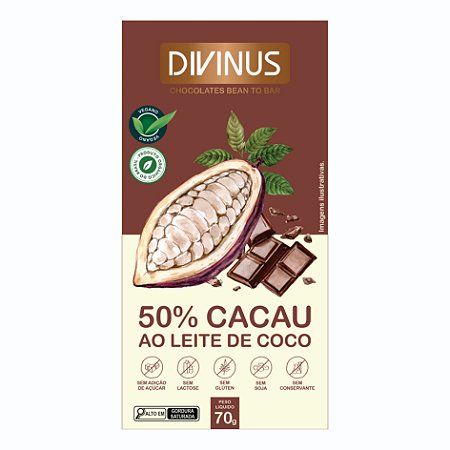 Chocolate 50% Cacau ao Leite de Coco