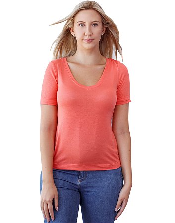 T-Shirt Viscolinho Decote V Flor de Lis Orange