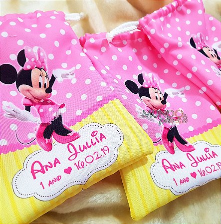 5 Sacolinhas Luxo 18cm x 25cm Minnie Rosa