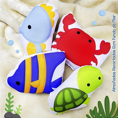 4 Mini-Almofadas Recortadas Fundo do Mar