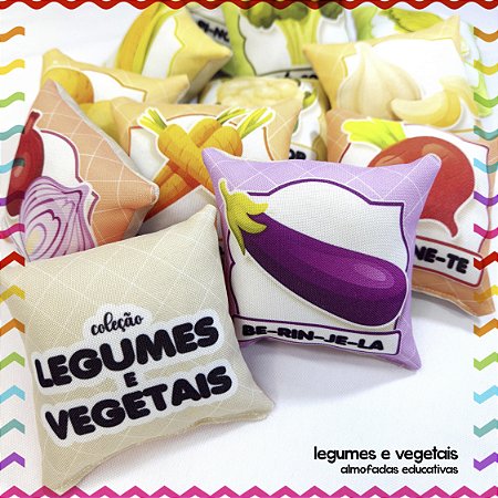 Kit 12 Almofadas 9cm Educativas Legumes e Vegetais