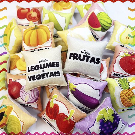 Kit 24 Almofadas 9cm Educativas Frutas, Legumes e Vegetais