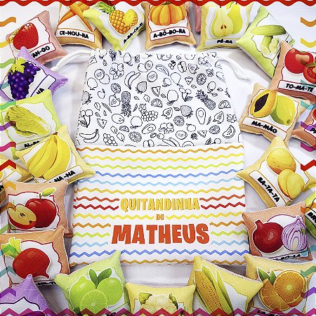 Kit 24 Almofadas 9cm Educativas Frutas, Legumes + Sacolinha