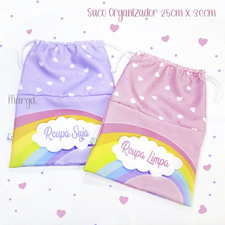 Saco Organizador 36cm x 25cm Roupa Suja e Roupa Limpa CORAÇÕES