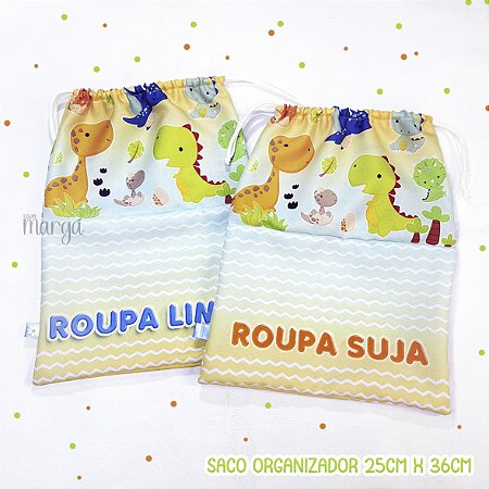 Saco Organizador 36cm x 25cm Roupa Suja e Roupa Limpa DINOSSAURO