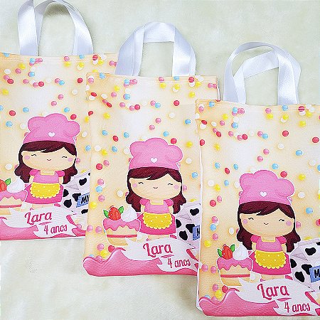 5 Sacolas com Alça 18cm x 25cm Confeitaria Menina