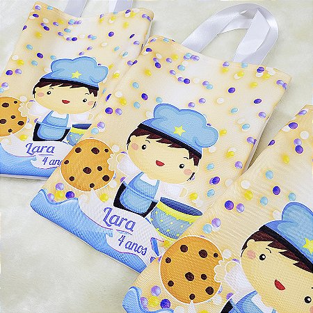 5 Sacolas com Alça 18cm x 25cm Confeitaria Menino