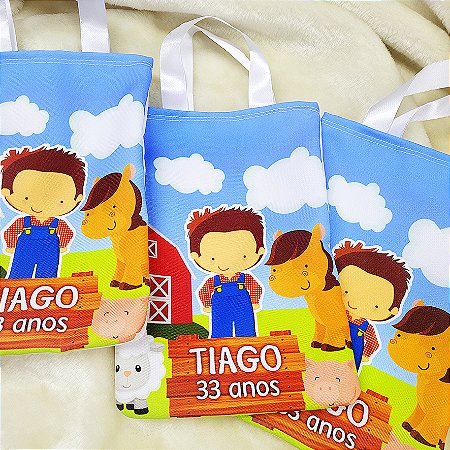 5 Sacolas com Alça 18cm x 25cm Fazendinha