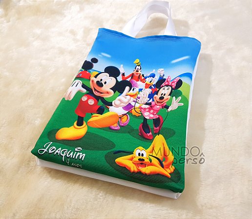 5 Sacolas com Alça 18cm x 25cm Turma do Mickey