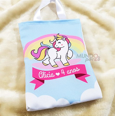 5 Sacolas com Alça 18cm x 25cm Unicórnio