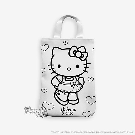 5 Sacolas com Alça 18cm x 25cm Hello Kitty para Colorir