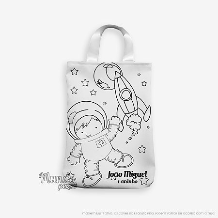 5 Sacolas com Alça 18cm x 25cm Astronauta para Colorir