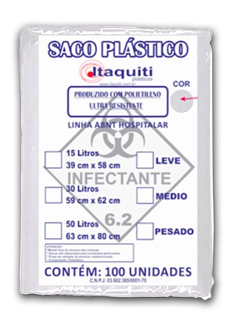 Saco de Lixo Hospitalar 15 Litros com 100 unidades - Itaquiti