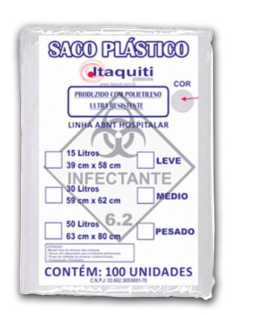 Saco de Lixo Hospitalar 50 Litros com 100 unidades - Itaquiti