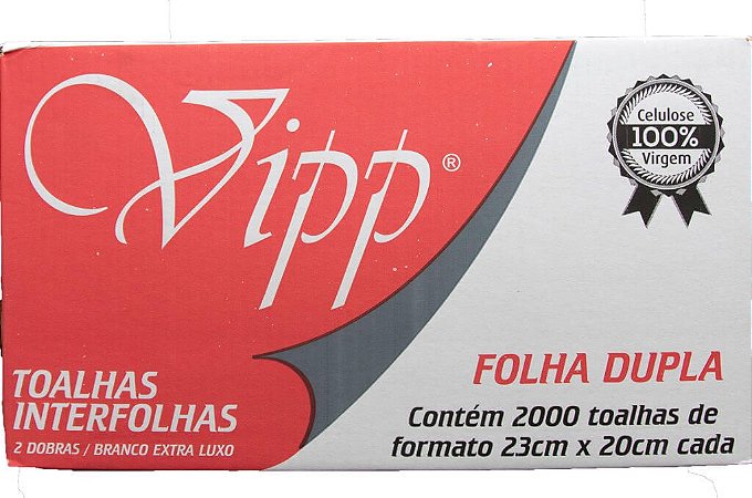 Papel Toalha Interfolhado Folha Dupla 23x20cm Caixa com 2000 folhas - VIPP