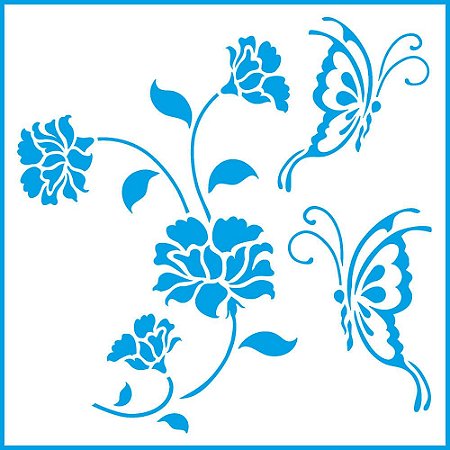 STXX-022 - STENCIL - FLOR COM BORBOLETAS