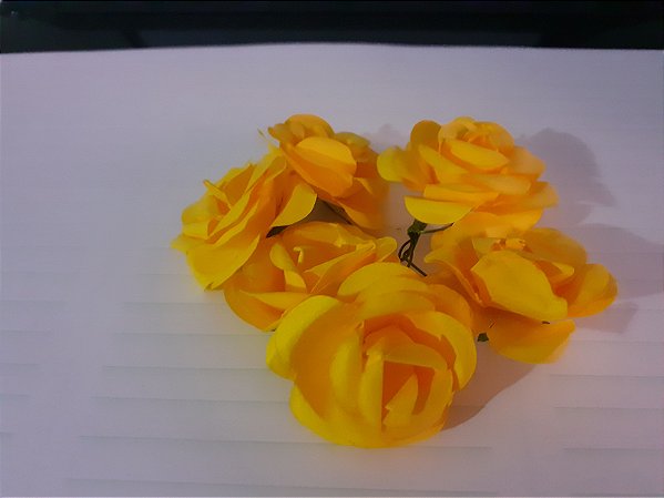 Flor de papel 3,5cm - 6 peças - Amarelo
