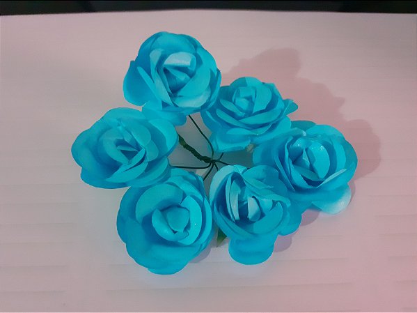Flor de papel 3,5cm - 6 peças - Azul turquesa