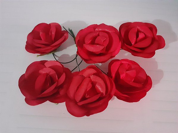 Flor de papel 3,5cm - 6 peças - vermelho