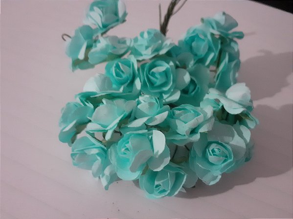 Flor de papel 1,5cm - 24 peças - turquesa