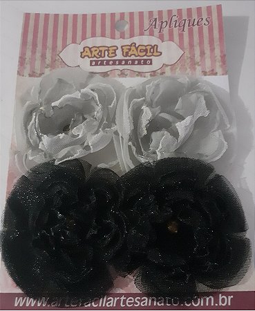 Flor de tecido - Preto e cinza - Arte fácil