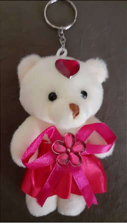 Chaveiro de Ursinho de pelúcia - detalhes rosa