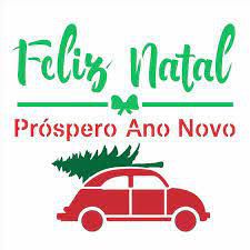 2998 Stencil Opa 14x14 Frase Feliz Natal Fusca