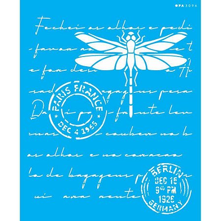 3096 - Stencil Opa 20x25 - Carta Antiga Libélula