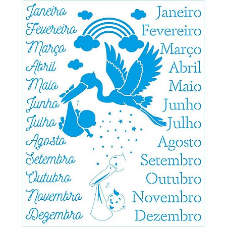 STR-212 - Stencil Retangular - Cegonha - Mêsversário