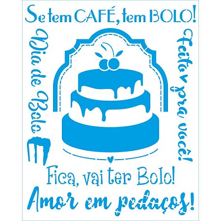 STR-248- Stencil Retangular - Kit Cozinha - Se Tem Café, Tem Bolo!