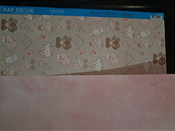 SDG-019 - Papel para Scrapbook Dupla Face Gigante - Ursinha rosa