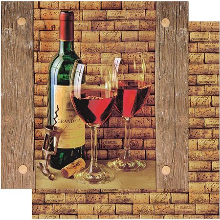 SD-0030 - SCRAP DUPLA FACE - VINHO/ROLHAS