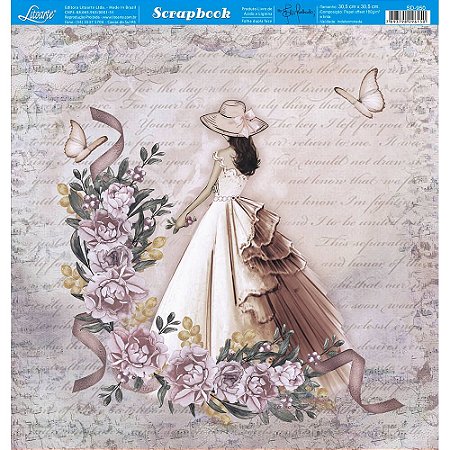 SD-0950 - SCRAP DUPLA FACE - DAMA, ROSAS E BORBOLETAS