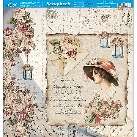 SD-1090 - SCRAP DUPLA FACE - DAMA, ROSAS, CARTAS, VELAS